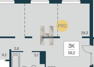 Продается 3-комнатная квартира, 59.2 м2, Новосибирская область