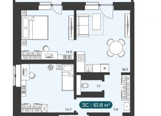 Продам квартиру студию, 61.8 м2, Новосибирск, Приморская улица, 15с1, Советский район