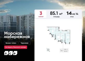 Продажа трехкомнатной квартиры, 85.1 м2, Санкт-Петербург, муниципальный округ Гавань, набережная Миклухо-Маклая, 1к1