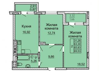 Продается 2-комнатная квартира, 65.8 м2, Ростовская область, Ставропольская улица, 1