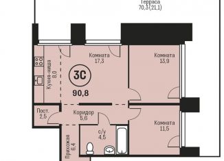 3-комнатная квартира на продажу, 90.8 м2, Алтайский край, улица имени В.Т. Христенко, 2к2