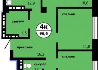 Четырехкомнатная квартира на продажу, 96.6 м2, Красноярск, Свердловский район