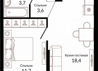 Продажа 1-ком. квартиры, 39.7 м2, Краснодар, Прикубанский округ