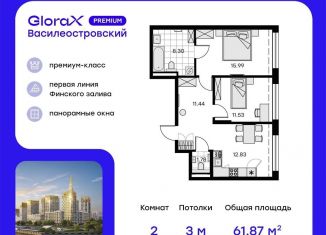 Продам двухкомнатную квартиру, 61.9 м2, Санкт-Петербург, метро Приморская