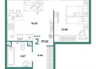 Двухкомнатная квартира на продажу, 37.6 м2, Тюмень, улица Новосёлов, 98