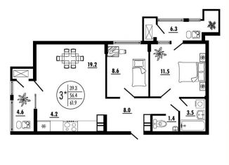 Продам трехкомнатную квартиру, 61.9 м2, Ростов-на-Дону, Советский район