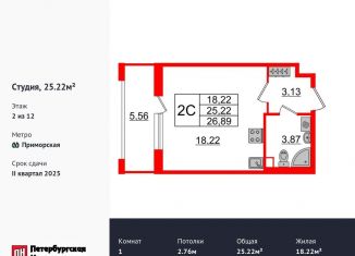 Продам квартиру студию, 25.2 м2, Санкт-Петербург, Уральская улица