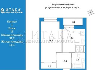 Продаю однокомнатную квартиру, 31.9 м2, Санкт-Петербург, Русановская улица, 18к8, метро Рыбацкое