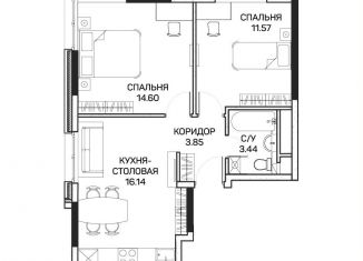 Двухкомнатная квартира на продажу, 49.3 м2, Москва, улица Корнейчука, 27с7, район Бибирево