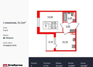 Продам 1-комнатную квартиру, 31.1 м2, Санкт-Петербург, Московский район