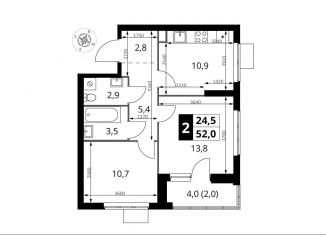 Продам двухкомнатную квартиру, 52 м2, Москва, ВАО, Монтажная улица, вл8/24