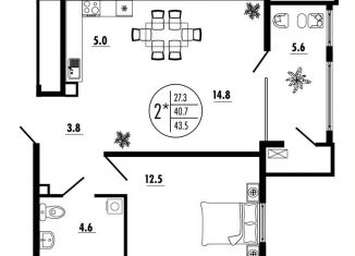 Продается двухкомнатная квартира, 43.5 м2, Ростов-на-Дону, Советский район