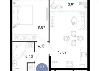 Продается 1-комнатная квартира, 38.3 м2, Рязанская область