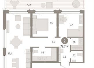 Продам 2-комнатную квартиру, 78.7 м2, Тюмень, Центральный округ