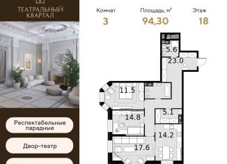 Продаю 3-ком. квартиру, 94.3 м2, Москва, ЖК Театральный Квартал