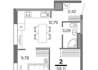 Продажа 2-ком. квартиры, 38.1 м2, Рязань, ЖК Метропарк