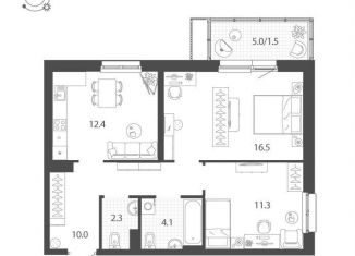 Продается двухкомнатная квартира, 58.1 м2, Тюмень, Центральный округ, Профсоюзная улица, 55