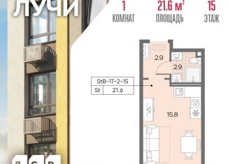 Квартира на продажу студия, 21.5 м2, Москва, метро Новопеределкино, Производственная улица, 17