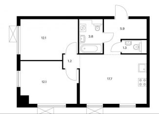 Продам 2-комнатную квартиру, 54.1 м2, Москва