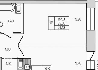 Продам 1-комнатную квартиру, 39.1 м2, городской посёлок Кузьмоловский