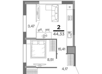 Продается 2-ком. квартира, 44.3 м2, Рязань