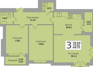 Продам трехкомнатную квартиру, 78.1 м2, Калининград