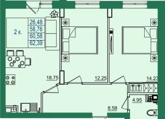 Продам 2-ком. квартиру, 60.5 м2, Владимирская область