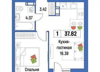 Продам однокомнатную квартиру, 37.8 м2, Мурино, ЖК Урбанист