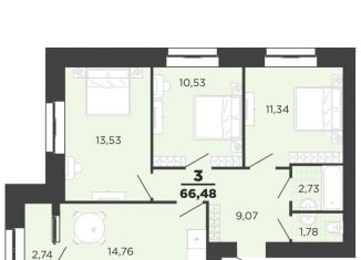 Продаю 3-комнатную квартиру, 66.5 м2, Рязань, ЖК Юный