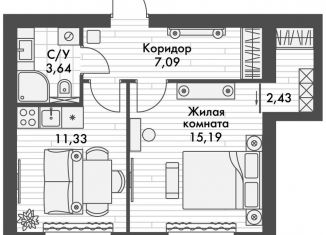 Продам 1-комнатную квартиру, 39.7 м2, поселок Октябрьский