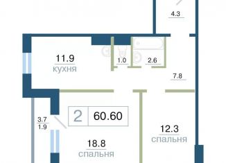 Продаю 2-ком. квартиру, 60.6 м2, Красноярск