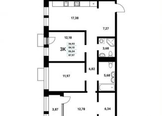 Продается 3-комнатная квартира, 86 м2, Воронеж, Железнодорожный район, набережная Чуева, 7