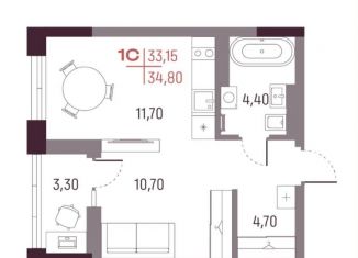 Продажа квартиры студии, 33.1 м2, Екатеринбург, улица Академика Парина, 13/2, ЖК Притяжение