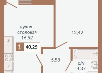 1-комнатная квартира на продажу, 40.3 м2, Свердловская область