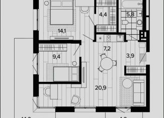 Продам 2-ком. квартиру, 83.7 м2, Барнаул, Змеиногорский тракт, 35Бк2, Центральный район