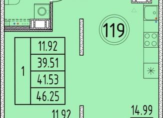 Продаю 1-комнатную квартиру, 39.5 м2, посёлок Шушары