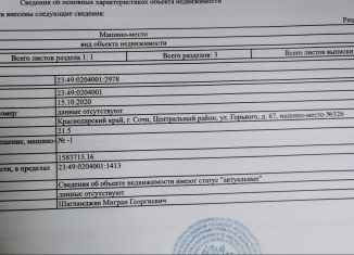 Сдам в аренду машиноместо, 30 м2, Сочи, ЖК Парк Горького, улица Горького, 87