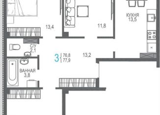 Продаю 3-ком. квартиру, 80 м2, Крым, проспект Ленина, 66Бк1