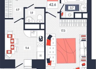 Продаю однокомнатную квартиру, 42.6 м2, Московская область, Тверская улица, 32