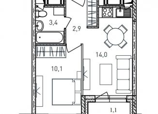 Продажа однокомнатной квартиры, 31.5 м2, Московская область, жилой комплекс Квартал Светлый, к4