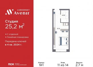 Продается квартира студия, 25.2 м2, Санкт-Петербург, Магнитогорская улица, 51литЗ, муниципальный округ Большая Охта