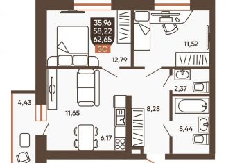 3-комнатная квартира на продажу, 60.4 м2, Новосибирск, метро Заельцовская, Новоуральская улица, 10