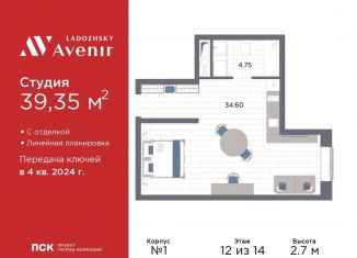 Продаю квартиру студию, 39.4 м2, Санкт-Петербург, Магнитогорская улица, 51литЗ, метро Ладожская