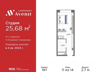 Продажа квартиры студии, 25.7 м2, Санкт-Петербург, Красногвардейский район, Магнитогорская улица, 51литЗ