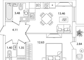 1-комнатная квартира на продажу, 37.9 м2, Санкт-Петербург, улица Тамбасова, 5Н