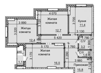 Трехкомнатная квартира на продажу, 74.2 м2, Новосибирская область, улица Столетова