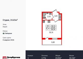 Продажа квартиры студии, 24.7 м2, Санкт-Петербург, метро Звёздная