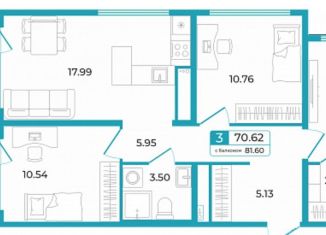 3-ком. квартира на продажу, 70.6 м2, Тюмень