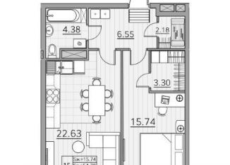 Продается 1-ком. квартира, 54.8 м2, Казань