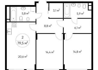 2-ком. квартира на продажу, 79.5 м2, Московская область, Мещерский бульвар, 2